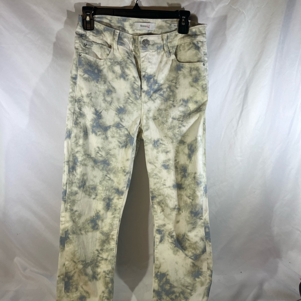 Skinnygirl Blue and Cream Tie-Dye Straight Leg Jeans